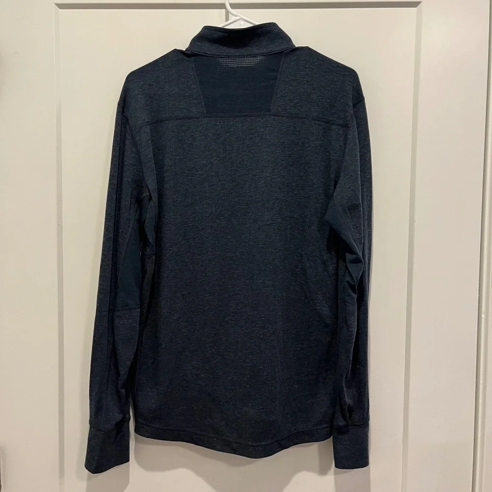 Prana Mens Quarter Zip Pullover Navy Blue Heather Wool Blend Active Top Large